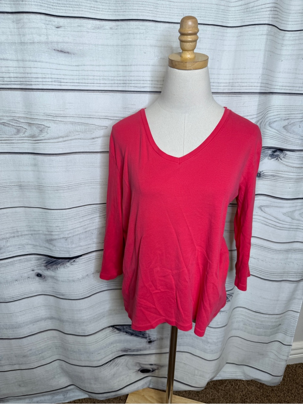 St. John's Bay Women's V-Neck Long Sleeve Tee - Hot Pink